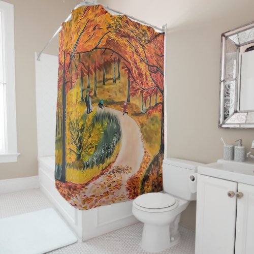 Shades of forest autumn shower curtain