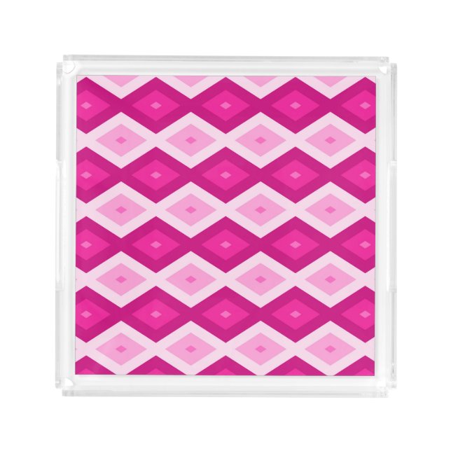 Shades of fuchsia diamond pattern acrylic tray (Front)