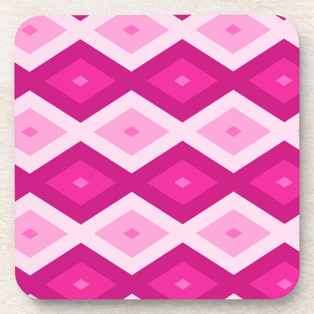 Shades of fuchsia diamond pattern beverage coaster (Front)