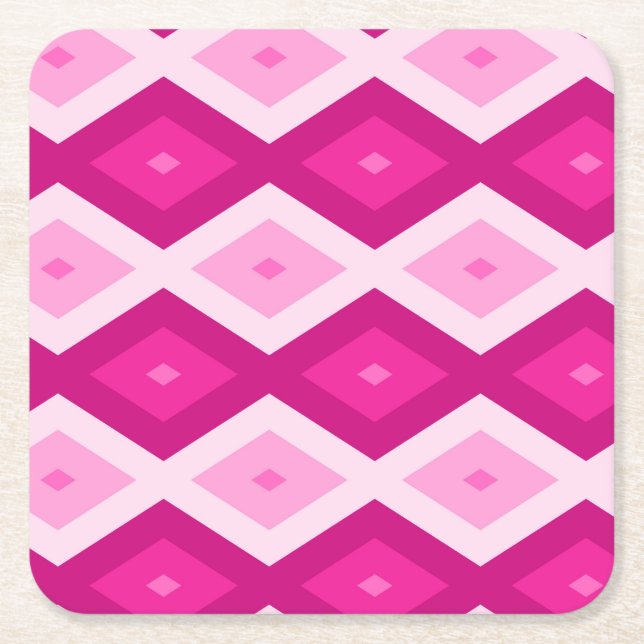Shades of fuchsia diamond pattern square paper coaster (Front)