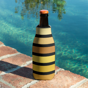 Shades Of Golden Yellow Stripes On Black  Bottle Cooler