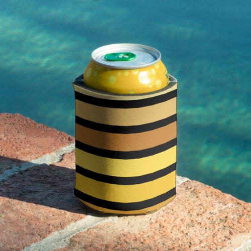 Shades Of Golden Yellow Stripes On Black  Can Cooler