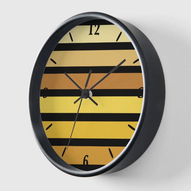 Shades Of Golden Yellow Stripes On Black  Clock (Angle)