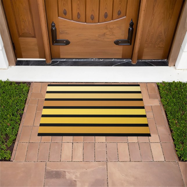 Shades Of Golden Yellow Stripes On Black  Doormat (Outdoor)