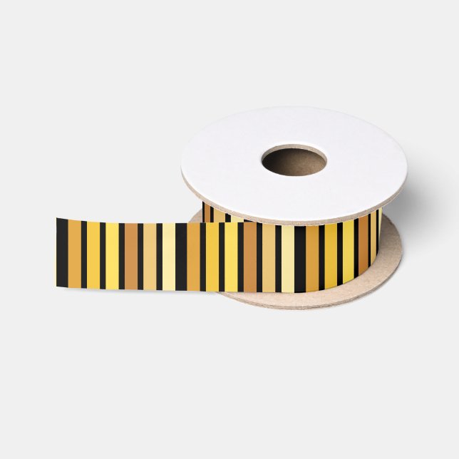 Shades Of Golden Yellow Stripes On Black  Satin Ribbon (Spool)