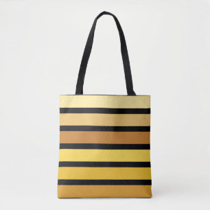 Shades Of Golden Yellow Stripes On Black Tote Bag