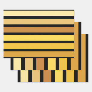 Shades Of Golden Yellow Stripes On Black Wrapping Paper Sheets