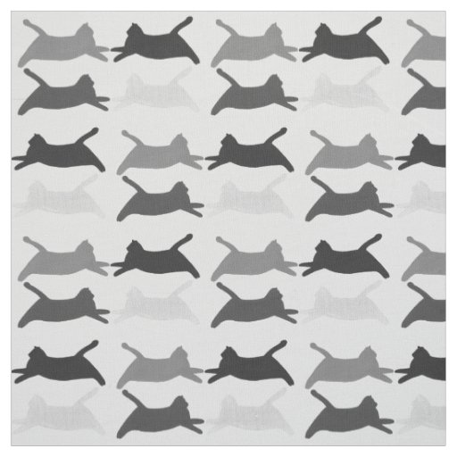 Shades of Gray Acrobat Cats on Light Gray Fabric