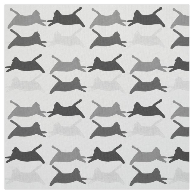 Shades of Gray Acrobat Cats on Light Gray Fabric (Swatch)