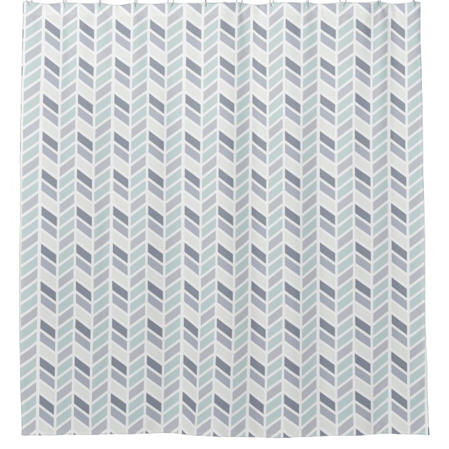 Shades of Gray and Blue Herringbone Pattern Design Shower Curtain (Front)