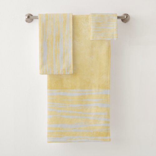 Shades of Gray and Yellow Striped Pattern Bath Towel Set