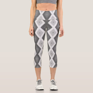 Shades of gray diamond pattern capri leggings