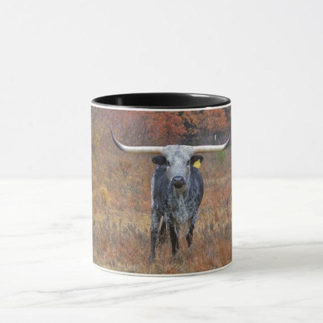 Shades of Gray Longhorn Cow Farm Art Mug (Center)