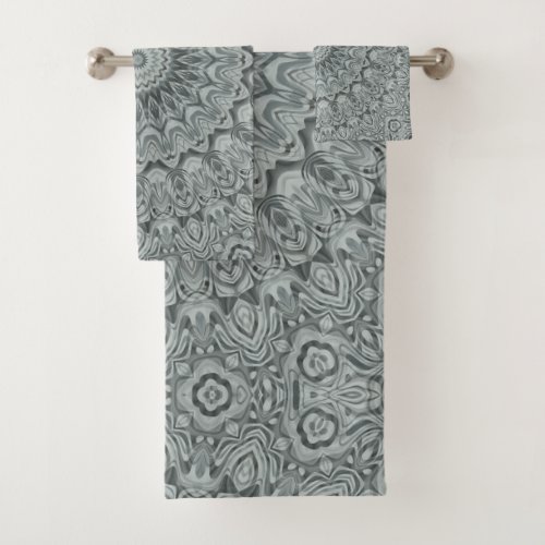 Shades of Gray Mandala Kaleidoscope Medallion Bath Towel Set