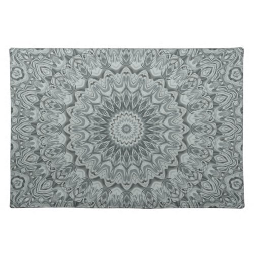 Shades of Gray Mandala Kaleidoscope Medallion Cloth Placemat