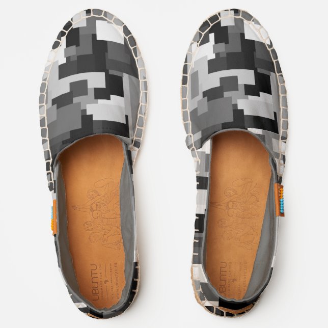 Shades of Gray Monochrome Digital Camouflage Espadrilles (Front)
