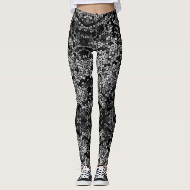 Shades of Gray Mosaic Pattern Elegant Leggings (Front)