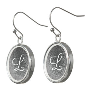 Shades of Gray Shiny Abstract Letter Drop Earrings