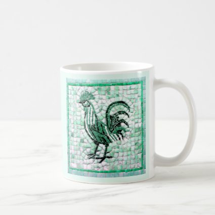 Shades of Green and Black Mosaic Chicken Art Coffee Mug