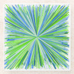 [ Thumbnail: Shades of Green and Blue Line Burst Pattern Coaster ]