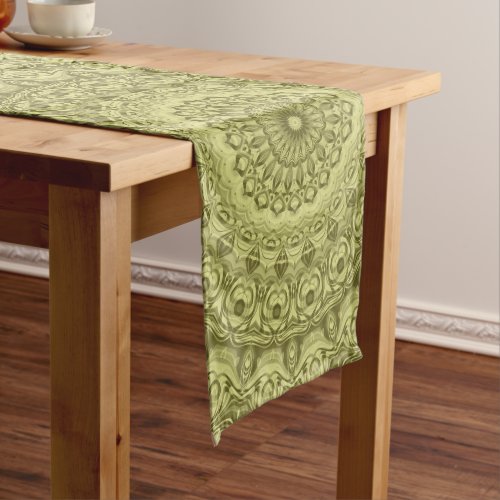 Shades of Green Antique Style Medallion Design Long Table Runner