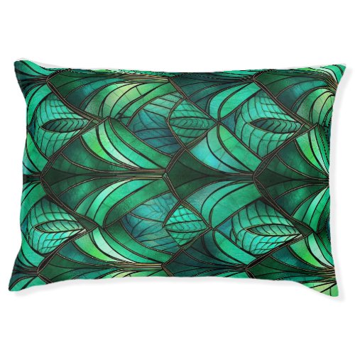 Shades of Green Art Deco Stained Glass Inspired Pet Bed