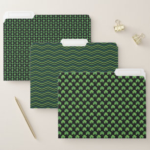 SHADES OF GREEN & BLACK IRISH SHAMROCKS & PATTERNS FILE FOLDER