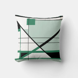 Shades of Green Black White Geometric Abstract Throw Pillow