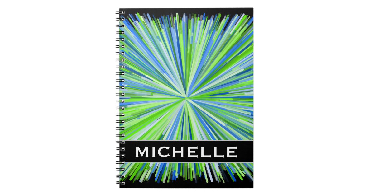 Shades Of Green Blue Line Burst Pattern Name Notebook Zazzle Com I love a really bright, vibrant green! zazzle