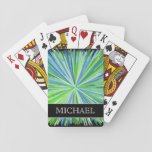 [ Thumbnail: Shades of Green/Blue Line Burst Pattern + Name Playing Cards ]