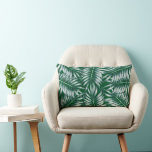 Shades of Green Botanical Tropical Palm Leaves Lumbar Pillow