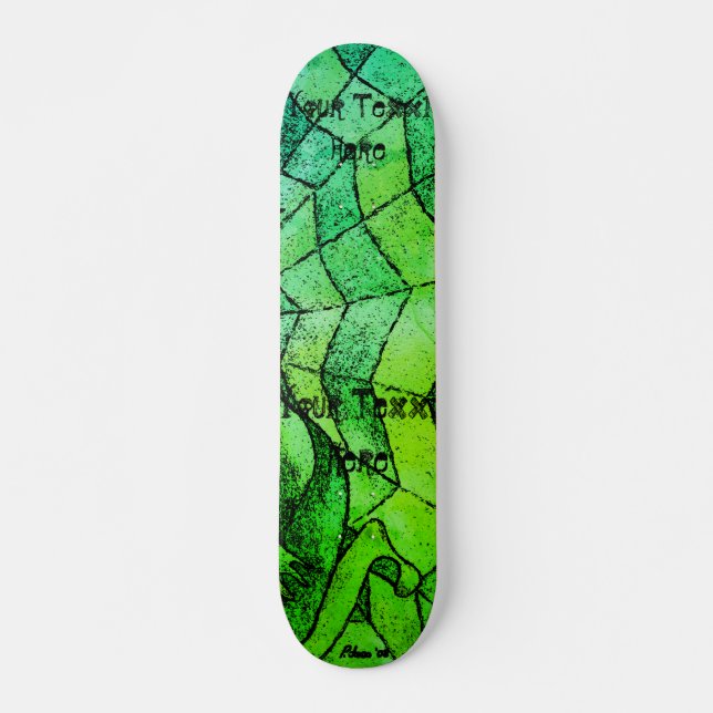 shades of green chevron cobweb abstract retro art skateboard (Front)