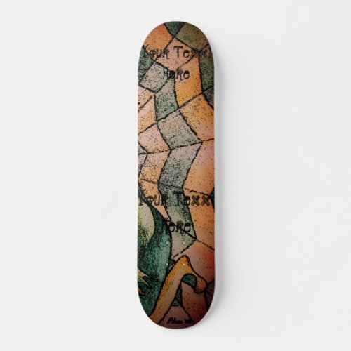 shades of green chevron cobweb abstract retro art skateboard