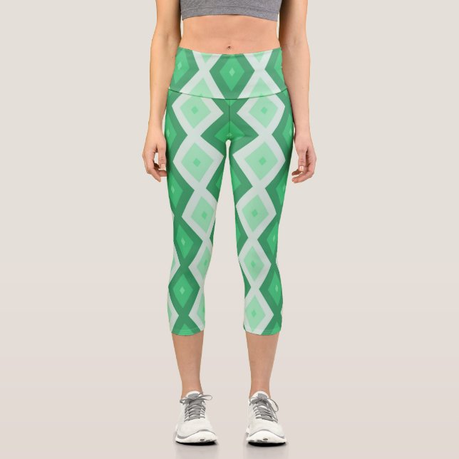 Shades of green diamond pattern capri leggings (Front)