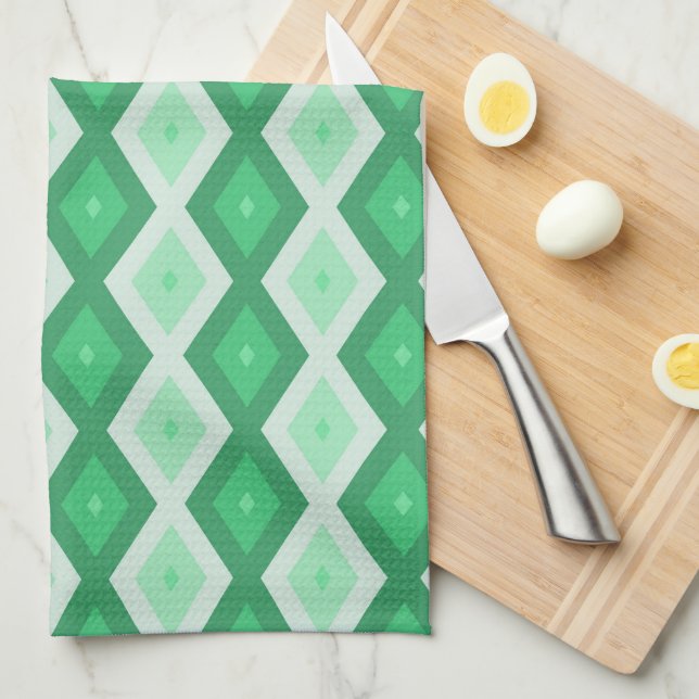 Shades of green diamond pattern kitchen towel (Quarter Fold)