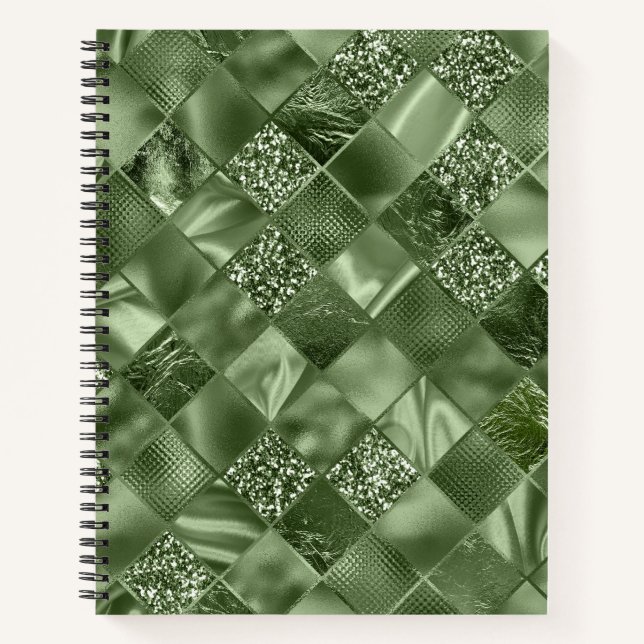 SHADES OF GREEN DIAMOND SHIMMER PLAID NOTEBOOK (Front)