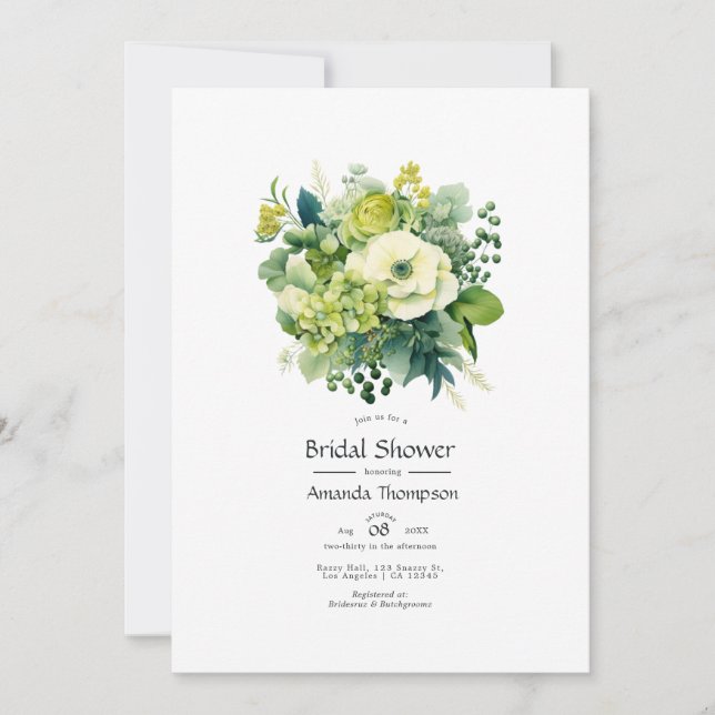 Shades of Green Floral Bridal Shower Invitation (Front)