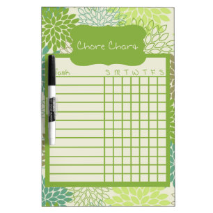 Shades of Green Floral Chore Chart Dry-Erase Board