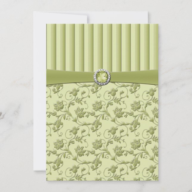 Shades of Green Floral Stripe Wedding Invitation (Front)