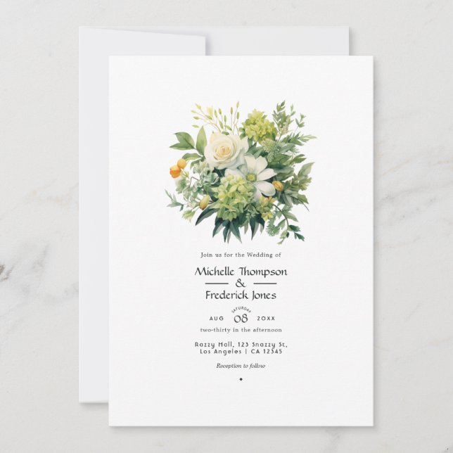 Shades of Green Floral Wedding Invitation (Front)