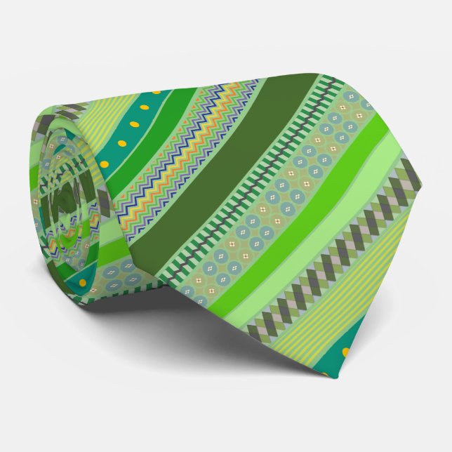 Shades of Green Fun, Colorful, Graphic Stripes Neck Tie (Rolled)