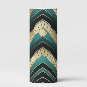 SHADES OF GREEN & GOLD ART DECO PATTERNS PILLAR CANDLE