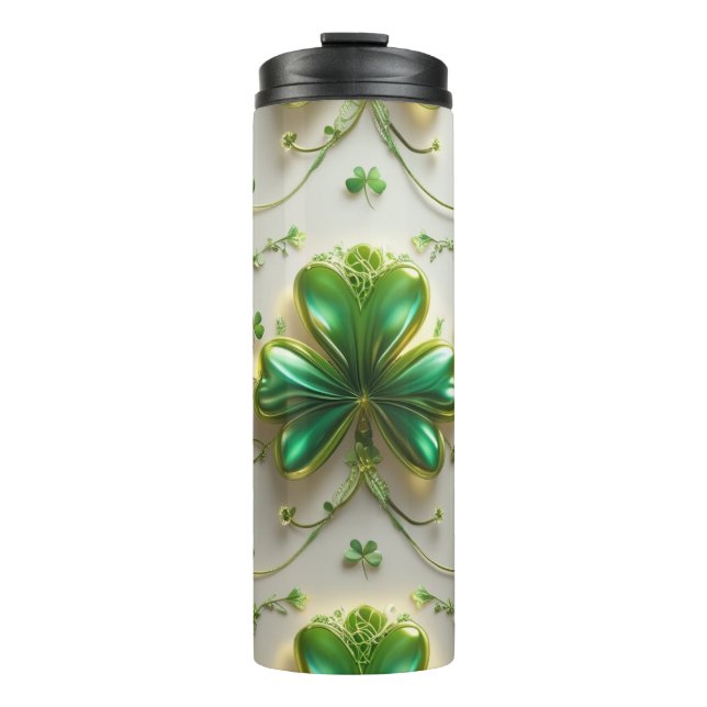 SHADES OF GREEN IRISH CELTIC SHAMROCKS THERMAL TUMBLER (Front)
