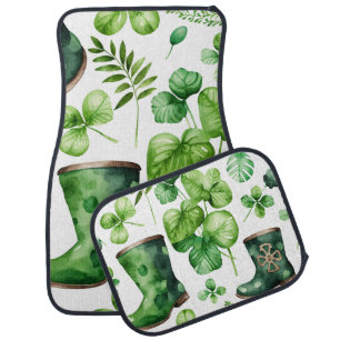 SHADES OF GREEN IRISH SHAMROCKS & BOOTS CAR FLOOR MAT