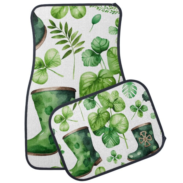 SHADES OF GREEN IRISH SHAMROCKS & BOOTS CAR FLOOR MAT (Set)