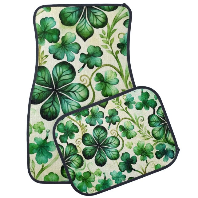 SHADES OF GREEN IRISH SHAMROCKS CAR FLOOR MAT (Set)