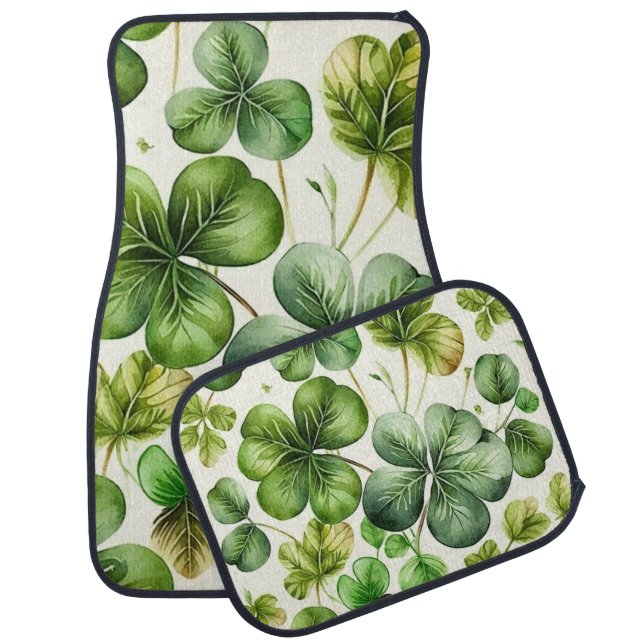 SHADES OF GREEN IRISH SHAMROCKS & CLOVERS CAR FLOOR MAT (Set)