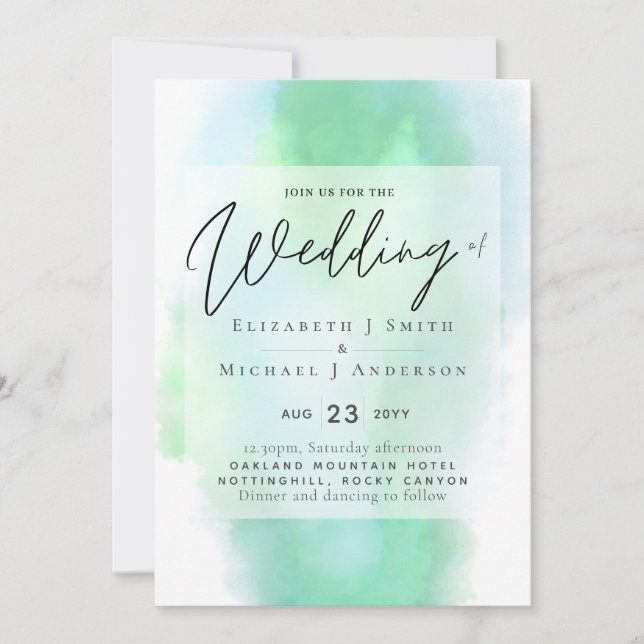 Shades of Green Modern Budget Wedding Invitation (Front)