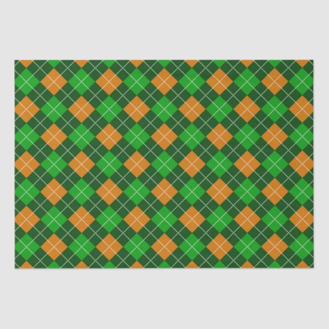 SHADES OF GREEN & ORANGE IRISH PLAID PATTERNS TISSUE PAPER (Front)