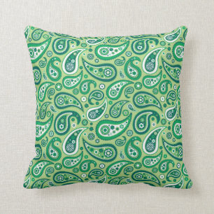Shades of Green Paisley Pattern Throw Pillow